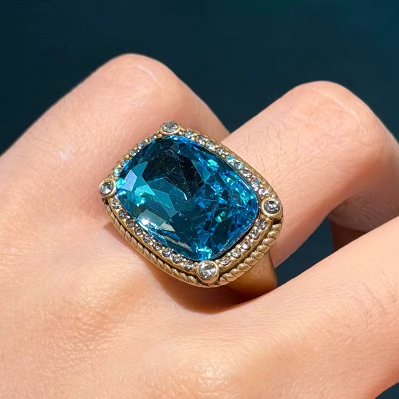 Icareu Ring, blauer Kristall, Gold, Damen, Vintage - Bild 5