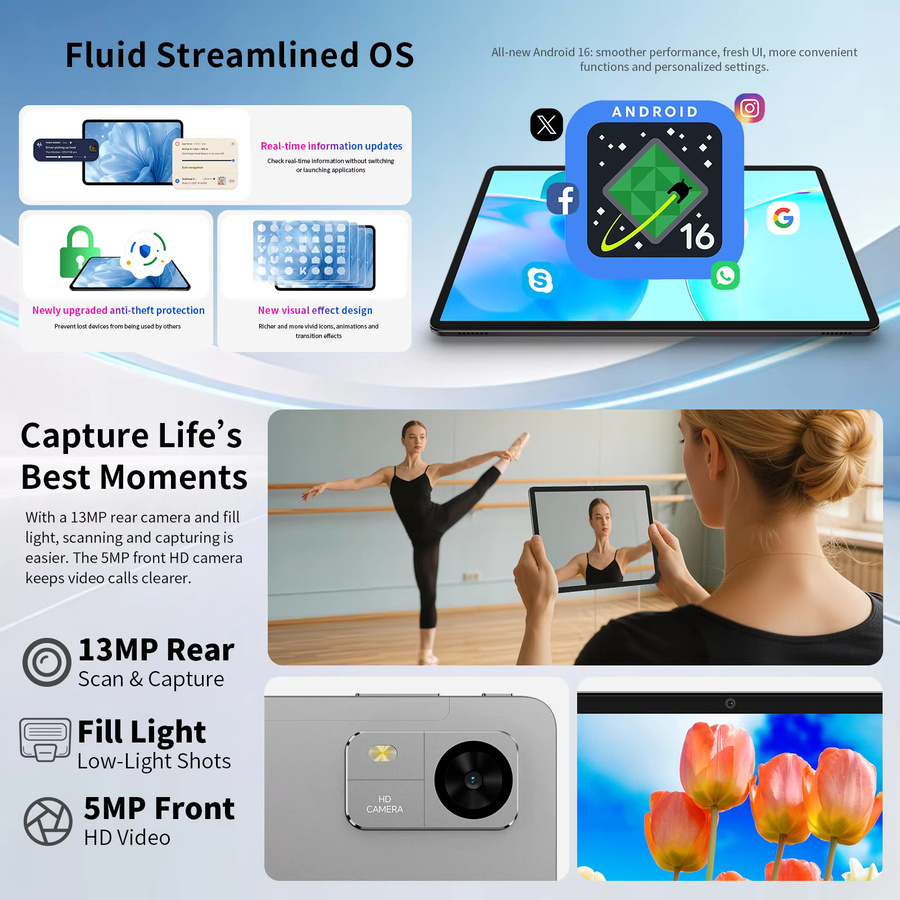 Teclast M50T Tablet mit 10,1 Zoll IPS-Bildschirm, Android 16, 4 GB RAM, 128 GB ROM, 7000 mAh Akku, Grau - Bild 7