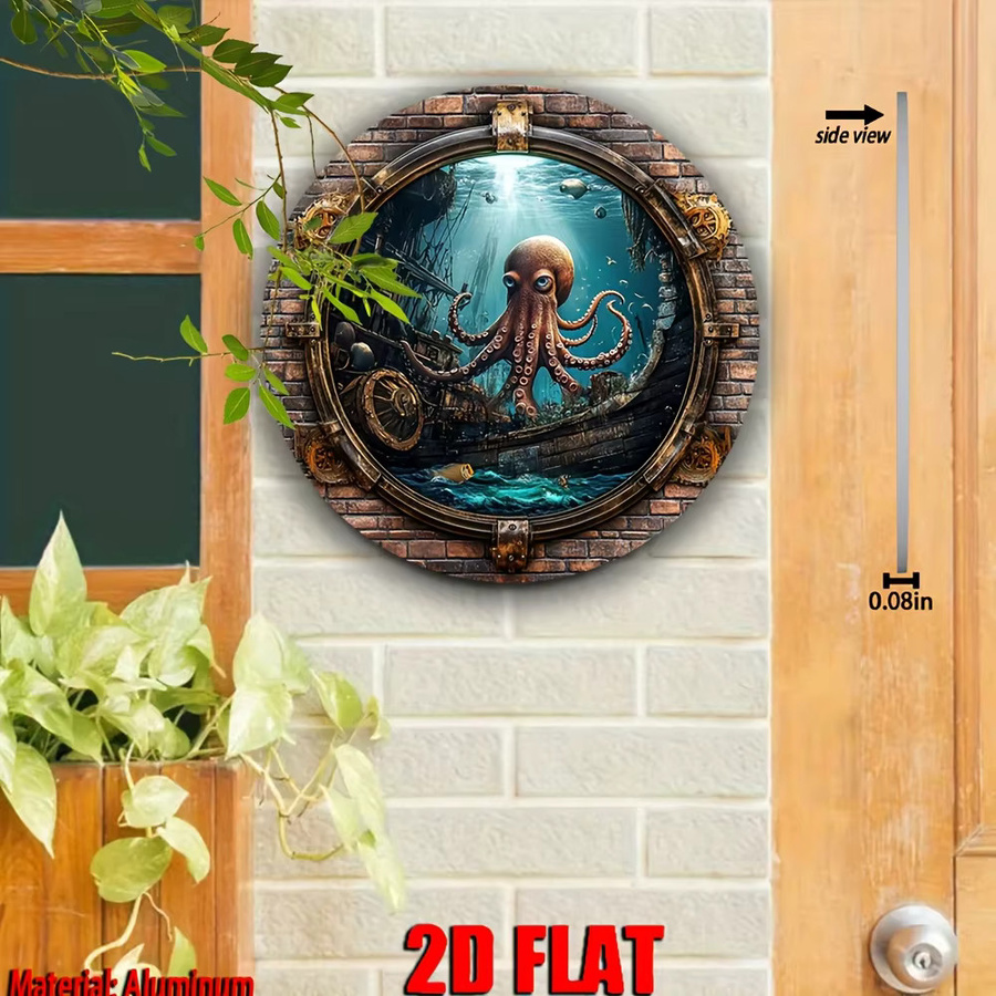 Potdemiel Metallwandkunst Unterwasserwelt mit Krake und Schiffswrack, Mehrfarbig, B/H: 20 x 20 cm - Bild 4