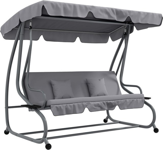 Outsunny Hollywoodschaukel 3-Sitzer mit Liegefunktion und Sonnendach in Grau, B/T/H: 200 x 120 x 164 cm - Bild 1