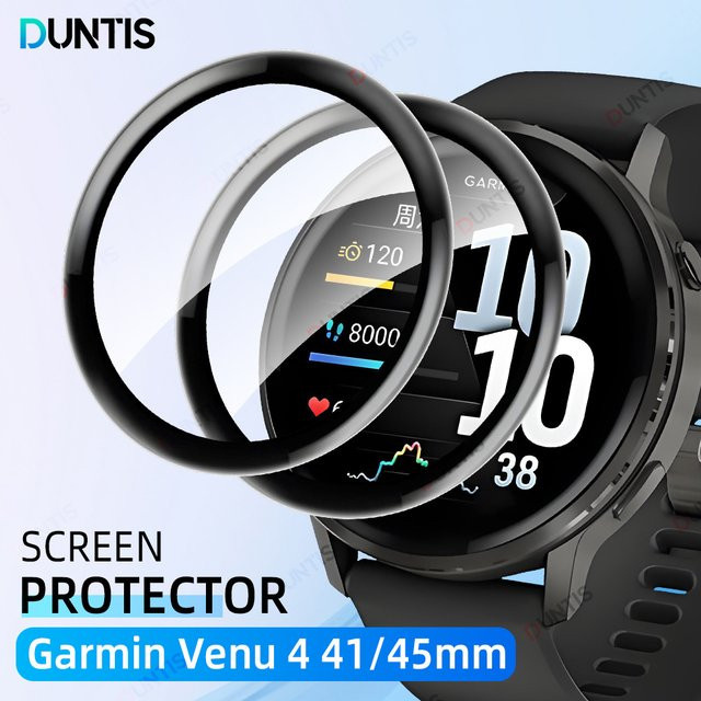 DUNTIS Displayschutzfolie für Garmin Venu 4 45 mm und 41 mm, 3D-gebogener Ultra-HD-Schutz mit vollständiger Abdeckung, transparent - Bild 1