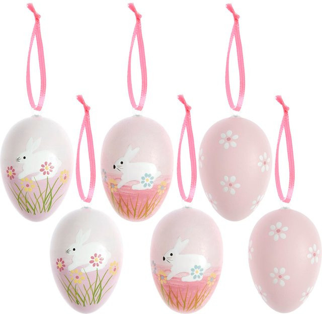 Rico Design Deko-Eier Rosa mit floralen Motiven und Hasenbildern aus Kunststoff - Bild 1
