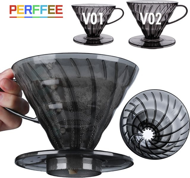 PERFFEE Kaffeefilter Trichter aus Kunststoff in Grau für Tropfkaffee in V-Form - Bild 1