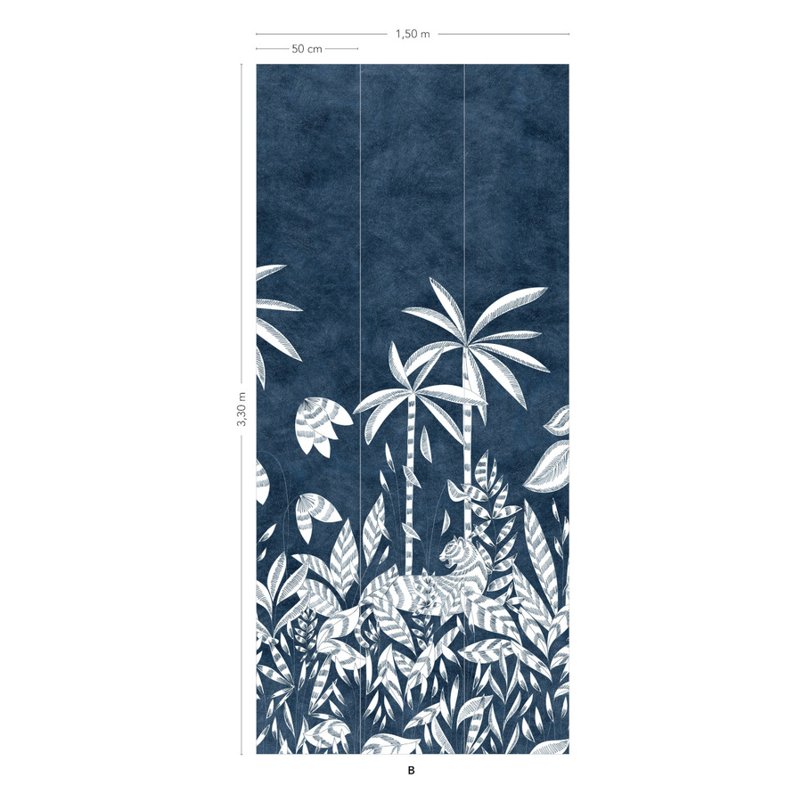 Isidore Leroy Mural Paradis Des Tigres Nocturne Tapete in Blau mit Tiermotiv - Bild 2