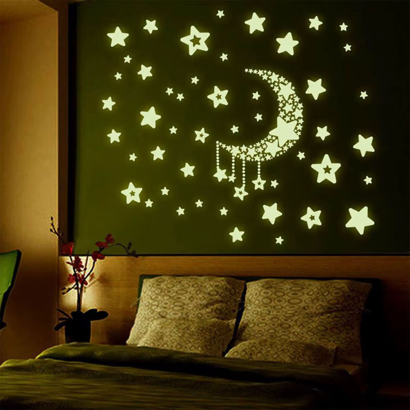 DECDEAL Leuchtende Wandaufkleber mit Sternen und Mond für Kinderzimmer und Schlafzimmer, Gelb - Bild 3