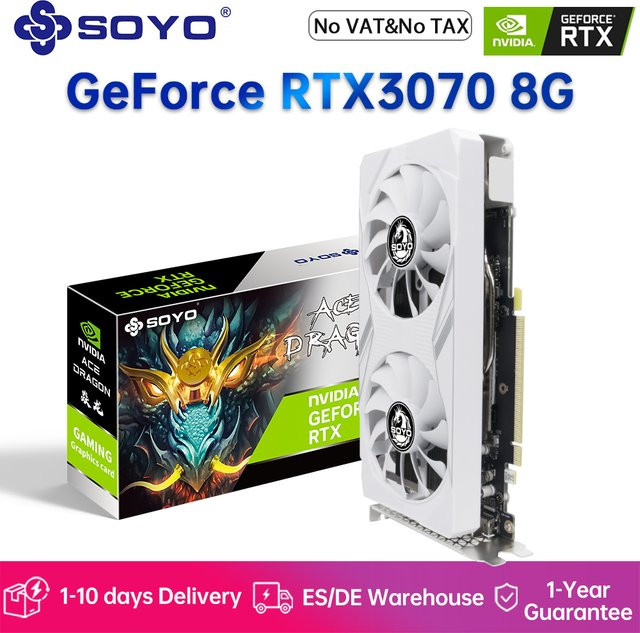 SOYO NVIDIA GeForce RTX 3070 Grafikkarte mit 8 GB GDDR6 Speicher, PCIe 4.0 x16, HDMI und DisplayPort, Weiß - Bild 1
