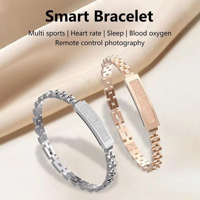 LIGE Smartwatch für Damen mit Bluetooth, Herzfrequenz- und Blutsauerstoff-Überwachung, rechteckiges Edelstahlarmband in Schwarz, Blau oder Gold - Bild 1