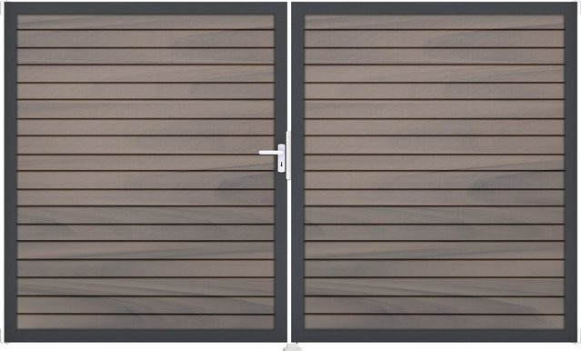 GroJa Steckzaun-Tor Solid-Rhombus 2-flügelig DB703 DIN Links Bi-Color Co-Extrudiert in Grau Anthrazit - Bild 1