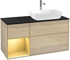 V&B Waschtischunterschrank Finion in Plattenblau mit Eichenregal in Lackoptik, Breite: 120 cm, Tiefe: 50,1 cm, Höhe: 50,1 cm - Bild 1