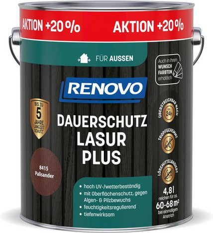 RENOVO Dauerschutzlasur PLUS Holzlasur Palisander 8415 Braun 4,8 l - Bild 1