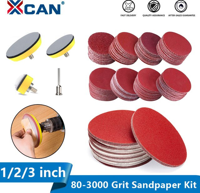 XCAN Schleifscheiben Polierpad Set mit 52 Stück, verschiedene Körnungen von 80 bis 3000 Grit, passend für Bohrer und Schleifer, 1/2/3 Zoll - Bild 1