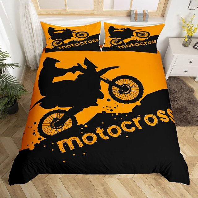 Motocross Bettwäscheset von Binchi Outdoor Product in Orange mit Bettbezug und Kissenbezug, B/T: 200 x 200 cm - Bild 1