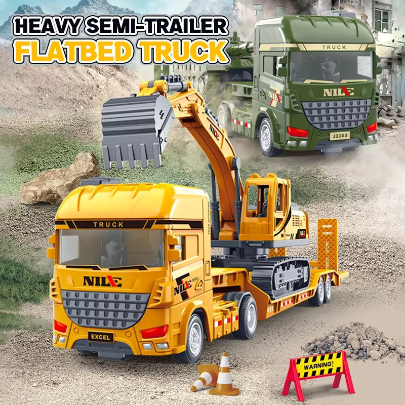 Kmoist Modell Engineering Fahrzeug Halbträger Container Bagger Transport Lkw, Spielzeugfahrzeug - Bild 2