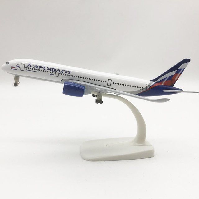 Aeroflot Airbus A350 Flugzeugmodell aus Legierung mit Basis und Fahrwerk, Länge: 20 cm - Bild 1