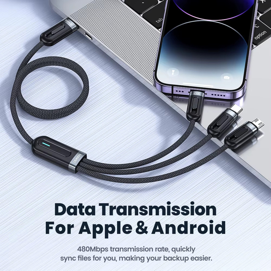 Toocki 3-in-1 USB-Kabel mit 66 W Schnellladung, PD USB-C und Micro-USB, kompatibel mit iPhone, Xiaomi, POCO und OPPO, in Schwarz oder Blau - Bild 3
