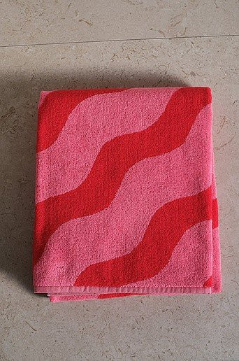 WAVES Badetuch aus Baumwolle in Rot, B/B: 90 x 150 cm - Bild 1