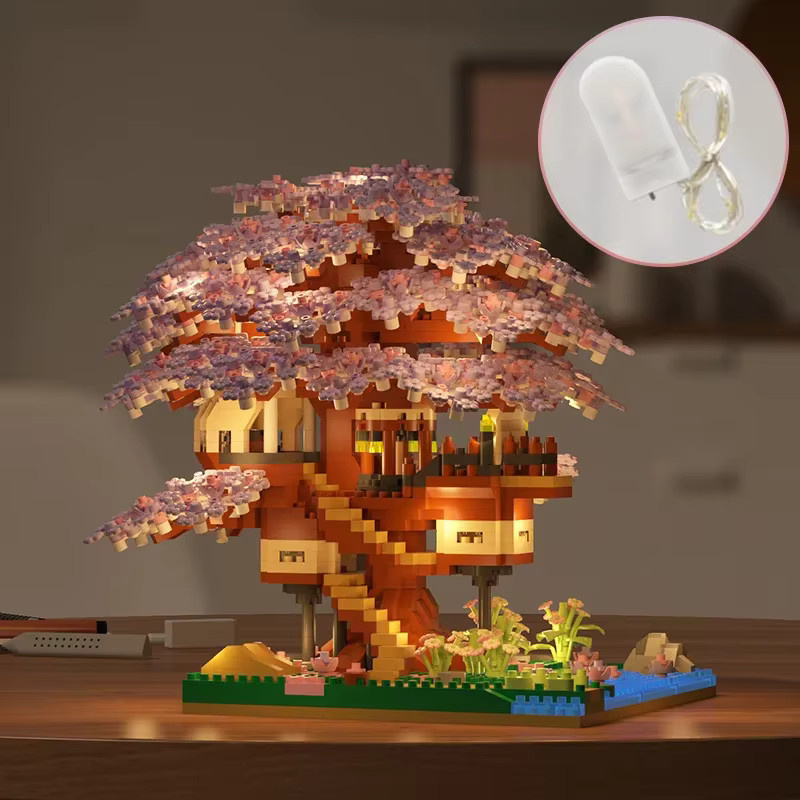 CONUSEA Mini Sakura Baum Haus Bausteine, mit Lichtern, Bunt / Mehrfarbig - Bild 5