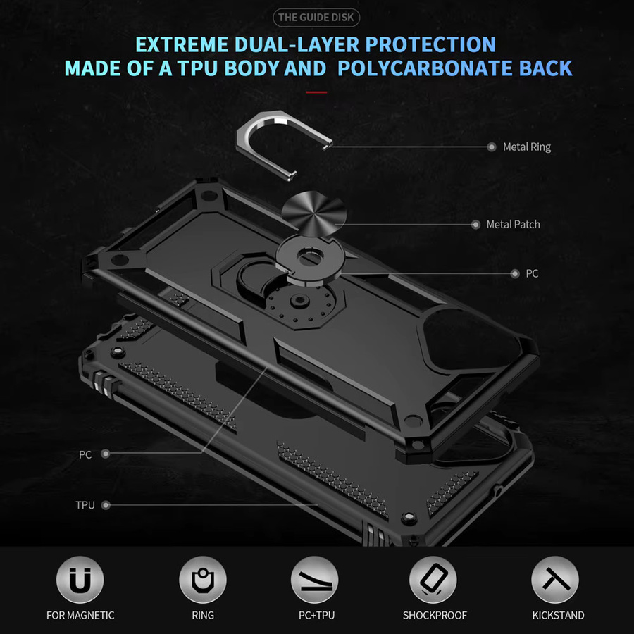 Stoßfeste Schutzhülle für Samsung Galaxy A16 A17 A06 A07 A37 A56 A57 4G 5G mit Metallring-Halter und Standfunktion in Schwarz - Bild 2