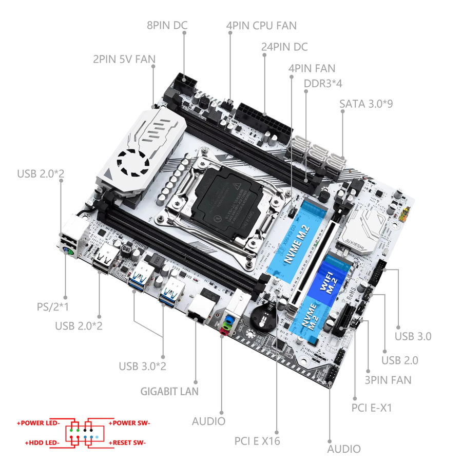 MACHINIST K9-D3 X99 Motherboard LGA 2011-3 mit Intel Xeon E5 2696 V3 Prozessor und 32 GB DDR3 1866 MHz RAM, Micro-ATX, USB 3.0 - Bild 2