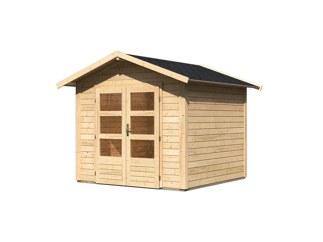 KARIBU Carlos Satteldach Gartenhaus aus Fichtenholz mit Boden und Schindeln, naturbelassen, B: 244 cm, H: 230 cm, T: 244 cm - Bild 2