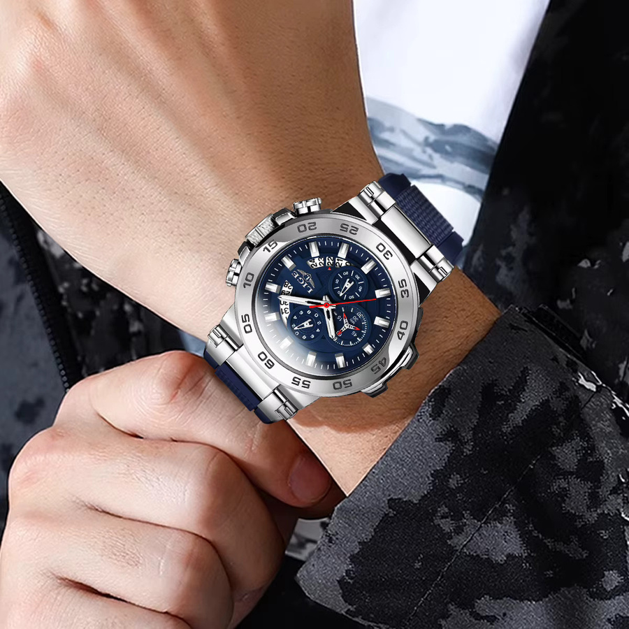 LIGE Armbanduhr Chronograph, Quarz, Edelstahl, Blau, Herren - Bild 5
