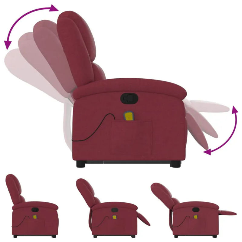 vidaxl Aufstehhilfe Massagesessel für Senioren, verstellbar, Rot, Stoffbezogen - Bild 2