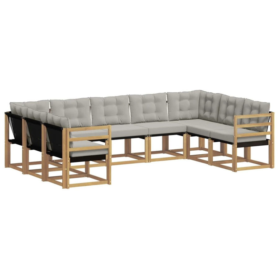 vidaXL Outdoor-Sofagarnitur in L-Form aus Akazienholz und Textilene mit Kissen in Weiß-Hellgrau - Bild 2