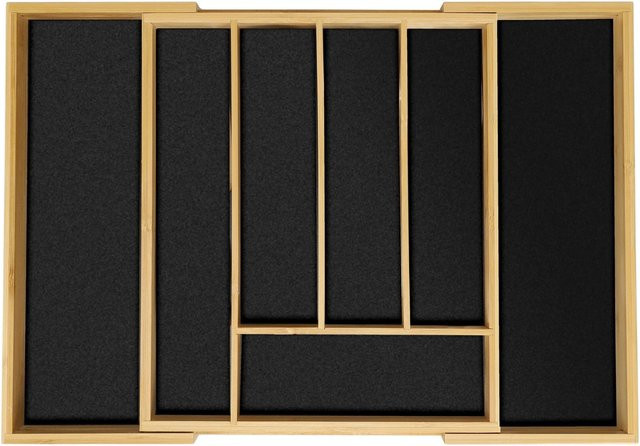Relaxdays Besteckkasten aus Bambus und MDF, ausziehbar, Schwarz, B/T/H: 33,0 x 28,5 x 5,0 cm - Bild 1