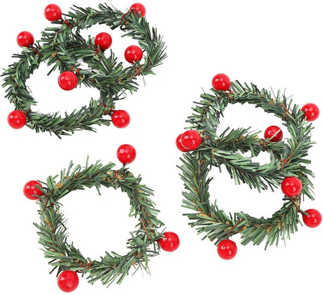GoolRC 12er Set Weihnachts-Kerzenringe mit künstlichen Beeren und Gras in Schwarz und Grün für Stumpenkerzen und Tafelkerzen - Bild 1