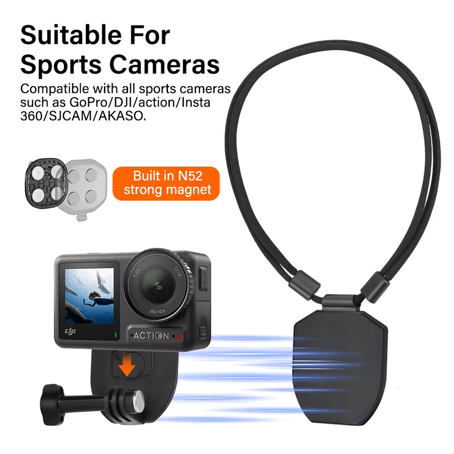 Nephy Go 3S Magnetische Halsband Halterung mit Lanyard Adapter für DJI Osmo 360, Action 5 Pro, GoPro, Tasche 3 und Insta360 X5, Schwarz - Bild 2