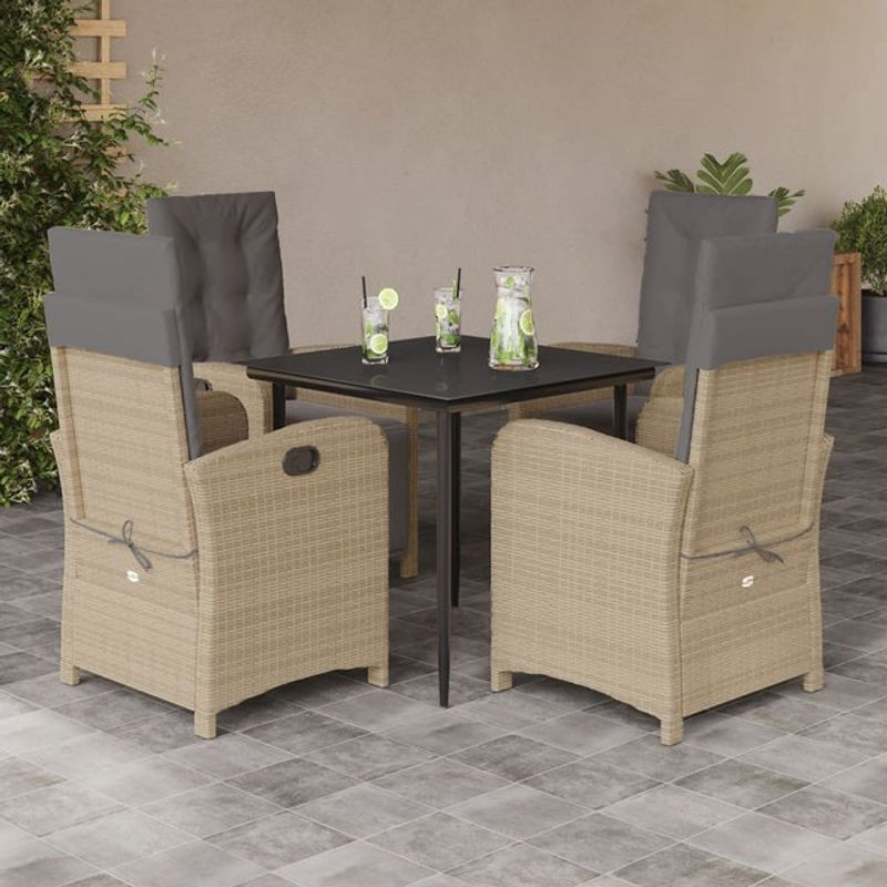 Vidaxl Gartenmöbel-Set aus Polyrattan mit 5 Teilen und Kissen, Beige - Bild 1