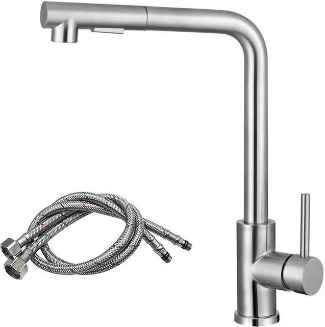 Küchenspüle Armatur Binchi Outdoor Product aus Edelstahl mit ausziehbarem Brausekopf und 2 Strahlmodi, Farbe: Grau/Silber, Tischmontage - Bild 1