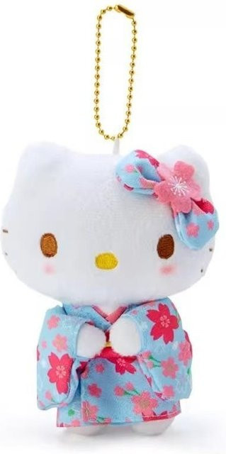 FernGlade Hello Kitty Plüschpuppen-Schlüsselanhänger japanisches Kimono-Design blau - Bild 1