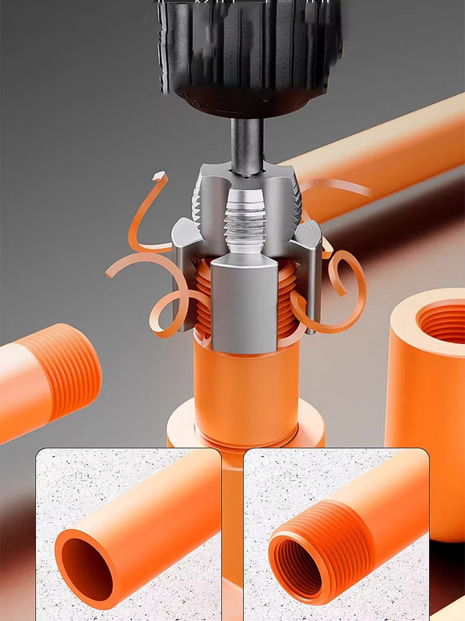 TQLQ 3-teiliges Rohrgewindeschneidwerkzeug-Set aus Kunststoff für PVC, PPR und MPP in Silber, passend für 1/2", 3/4" und 1" Innen- und Außengewinde - Bild 6