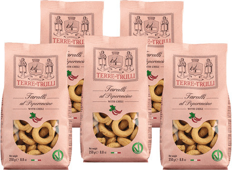 Terre dei Trulli Taralli al Peperoncino Salzgebäck mit Chili 5 x 250 g - Bild 1