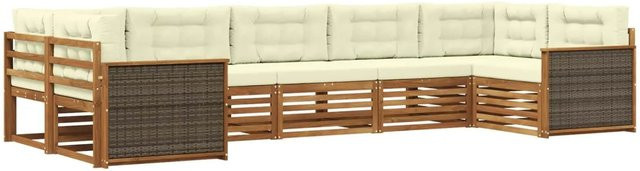 vidaXL Outdoor-Sofagarnitur aus Akazienholz in L-Form mit Kissen, Natur und Creme - Bild 1