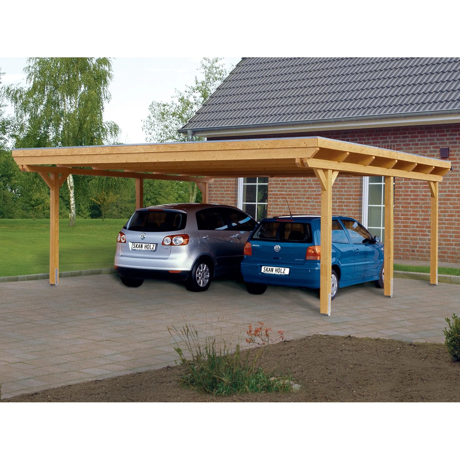 Skan Holz Carport Emsland aus Fichte Leimholz in Beige mit flacher Dachform B/T: 613 x 604 cm und einer Firsthöhe von 248 cm - Bild 2