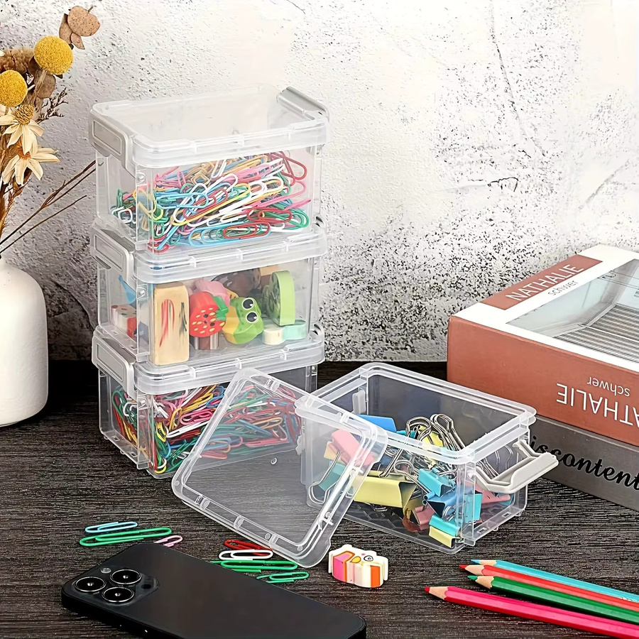 10 transparente Kunststoff-Aufbewahrungsboxen mit grauem Verschluss, stapelbare Organizer-Behälter für Bastelmaterialien und Kleinteile - Bild 2