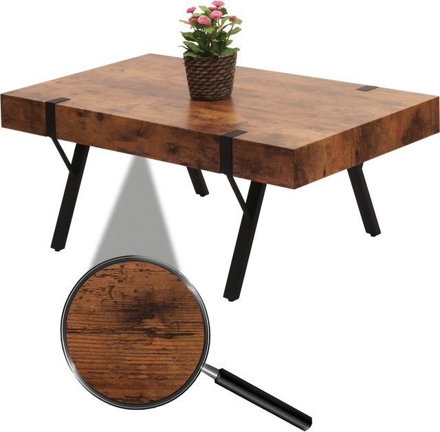 Couchtisch MCW-L54 aus Metall und Wildeiche in Dunkelbraun, B/T/H: 110 x 43 x 60 cm - Bild 1