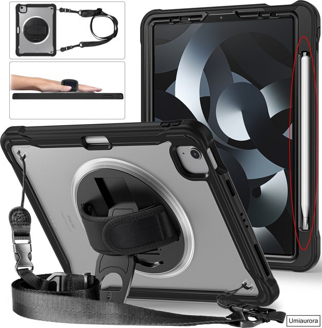 Stoßfeste Umiaurora Tablet Hülle mit Schultergurt und Rotation für iPad Pro, Air und Mini in Beige oder Black - Bild 1