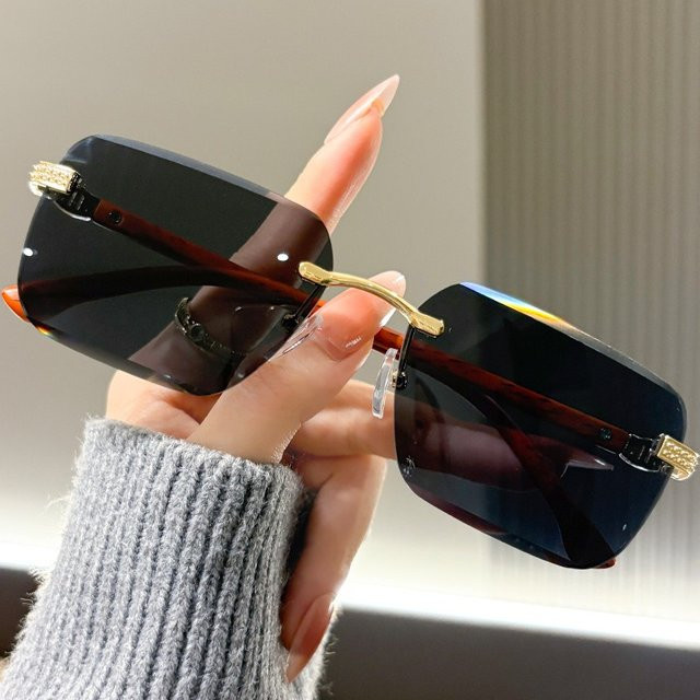 ZUIDID Sonnenbrille, randlos, rechteckig, Holz, braun, Unisex - Bild 1