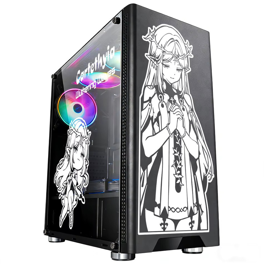 Cartethyia Wuthering Waves Anime PC-Gehäuse-Aufkleber, wasserfeste Vinyl-Folie für ATX Mid-Tower Chassis, schwarz und mehrfarbig - Bild 2
