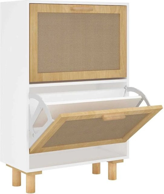 vidaXL Schuhschrank in Weiß mit Natur-Rattan und Kiefernholz im skandinavischen Stil, B/T/H: 52 x 25 x 80 cm - Bild 1