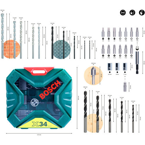Bosch X-Line Classic Bohrer- und Bit-Set aus HSS in Grün - Bild 4