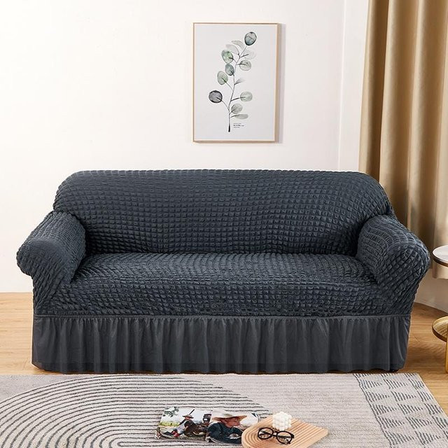 Elastischer Seersucker-Sofabezug von Yiran bag in Dunkelgrau, dehnbarer Stretch-Couchbezug aus Jacquard-Polyester für 1- bis 4-Sitzer Sofas und Sessel - Bild 1