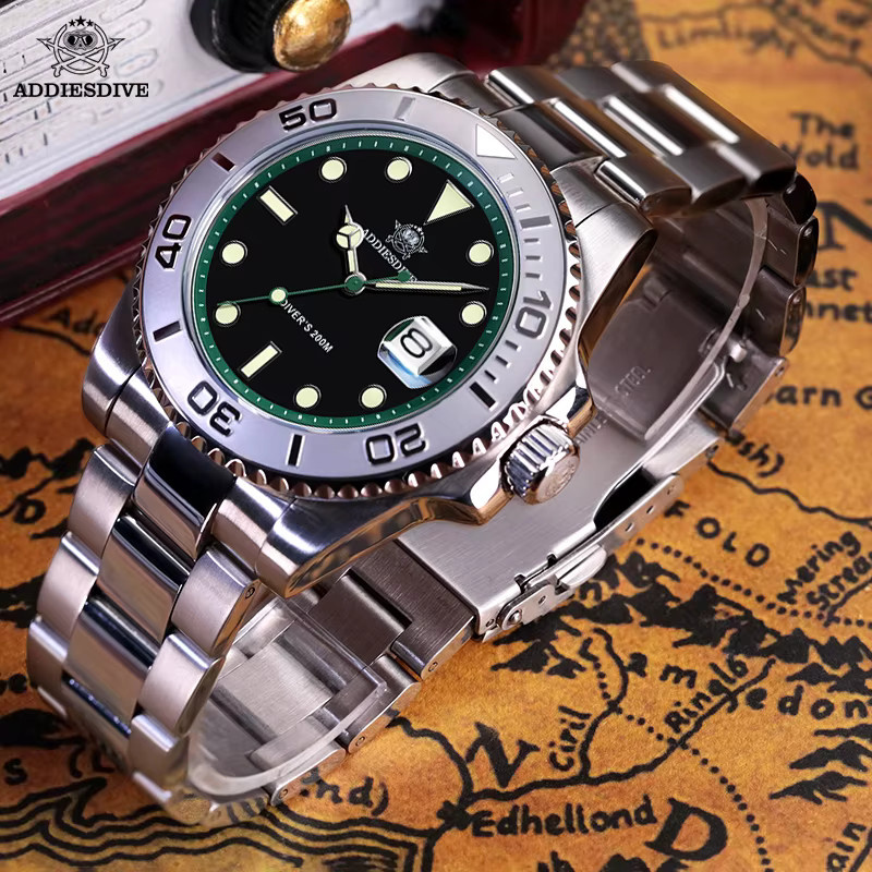 ADDIESDIVE Armbanduhr, Quarz, Edelstahl, 20 ATM, Herren, Schwarz - Bild 2
