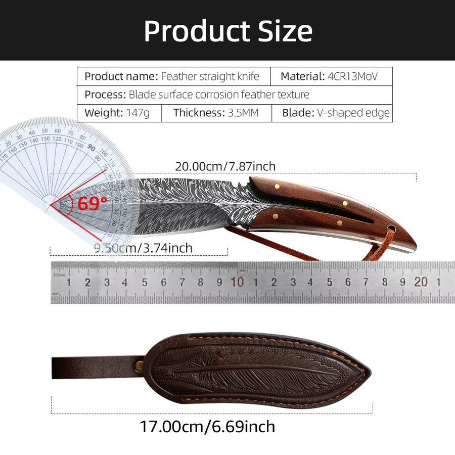 GuanQi Ausbeinmesser mit Holster und braunem Holzgriff - Bild 2