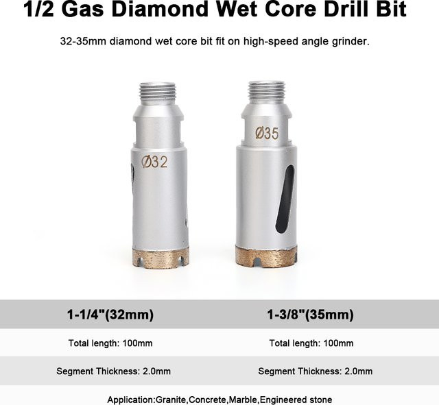 Diamant-Lochsägenbohrer von Casaverde für Keramik, Porzellan, Granit und Marmor, Farbe Silber, Durchmesser: 32 mm, Anschluss: 1/2 Zoll Gas & M14 - Bild 1