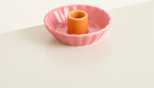 Keramik Kerzenhalter von Green Living in Pink mit Blütenranken und Zitronen Design - Bild 1