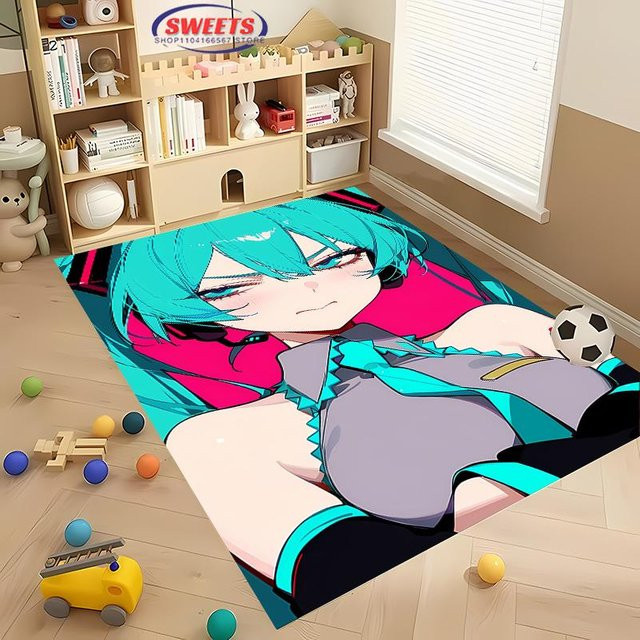 Karpetti Teppich Hatsune Miku Design, rutschfeste und waschbare Matte für Wohnzimmer, Schlafzimmer oder Kinderzimmer, B/H: 60 x 40 cm, mehrfarbig - Bild 1